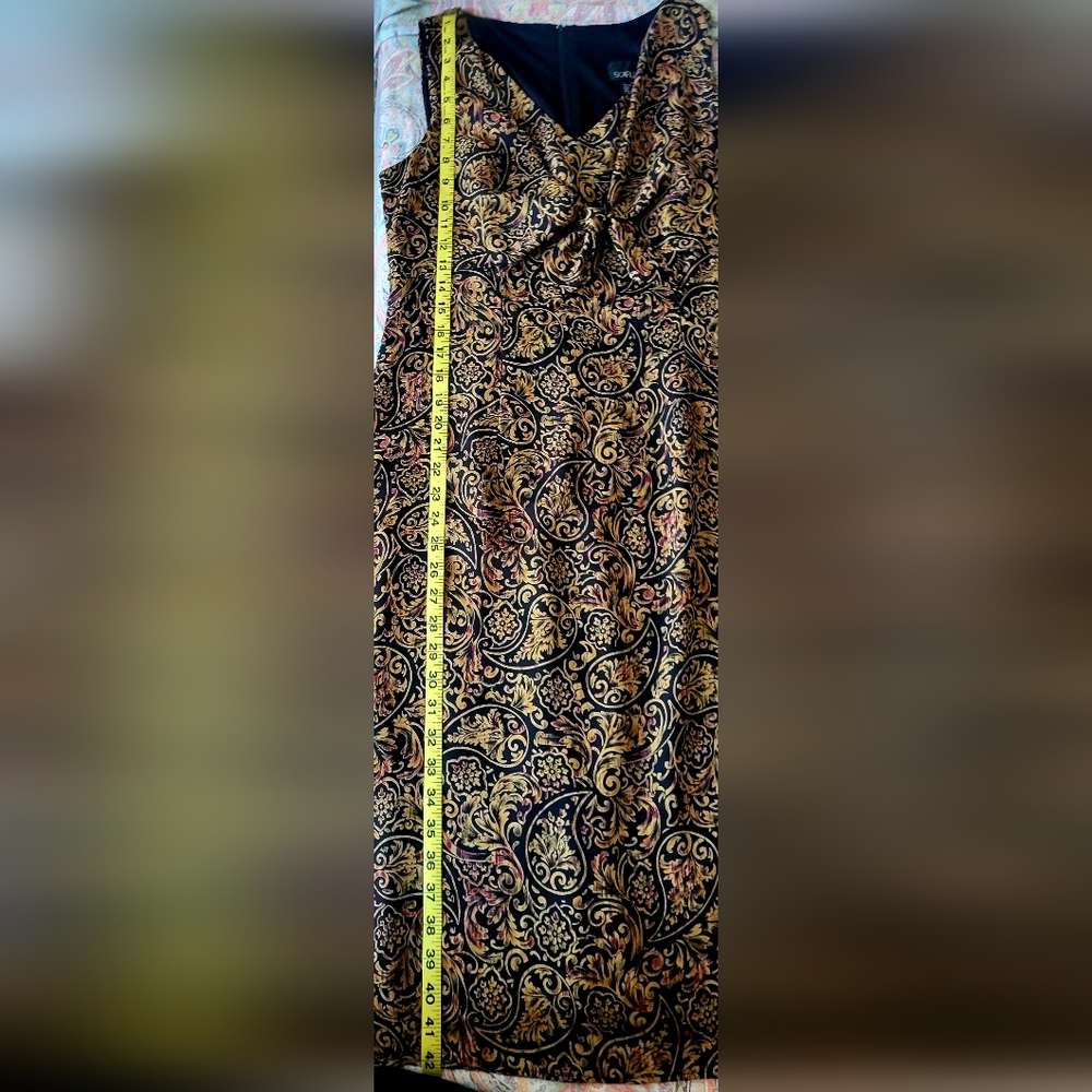 Scarlett Dress Lined Sleeveless with Front Tie Overlay Size 10 Paisley Tan/Black - Picture 5 of 5
